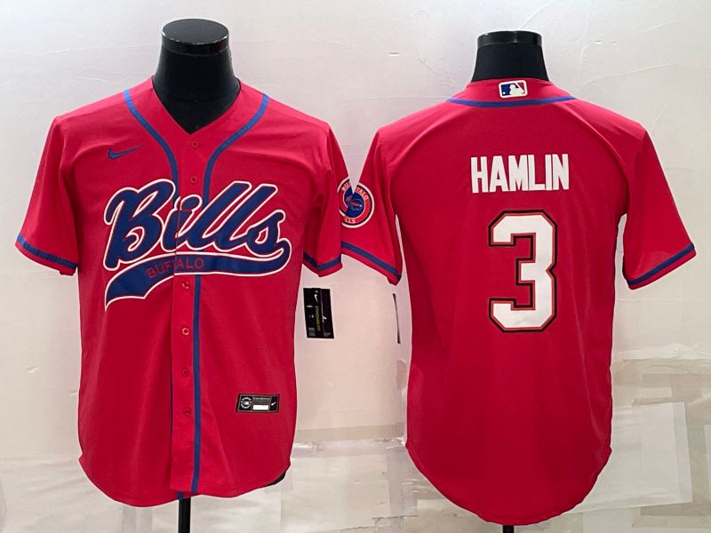 Men Buffalo Bills #3 Hamlin Red 2022 Nike Co branded NFL Jersey